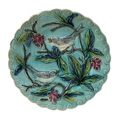 French Majolica Birds Plate Onnaing, Circa 1890