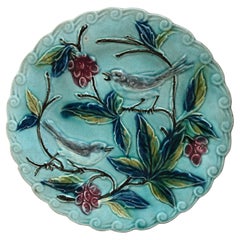 French Majolica Birds Plate Onnaing, Circa 1890