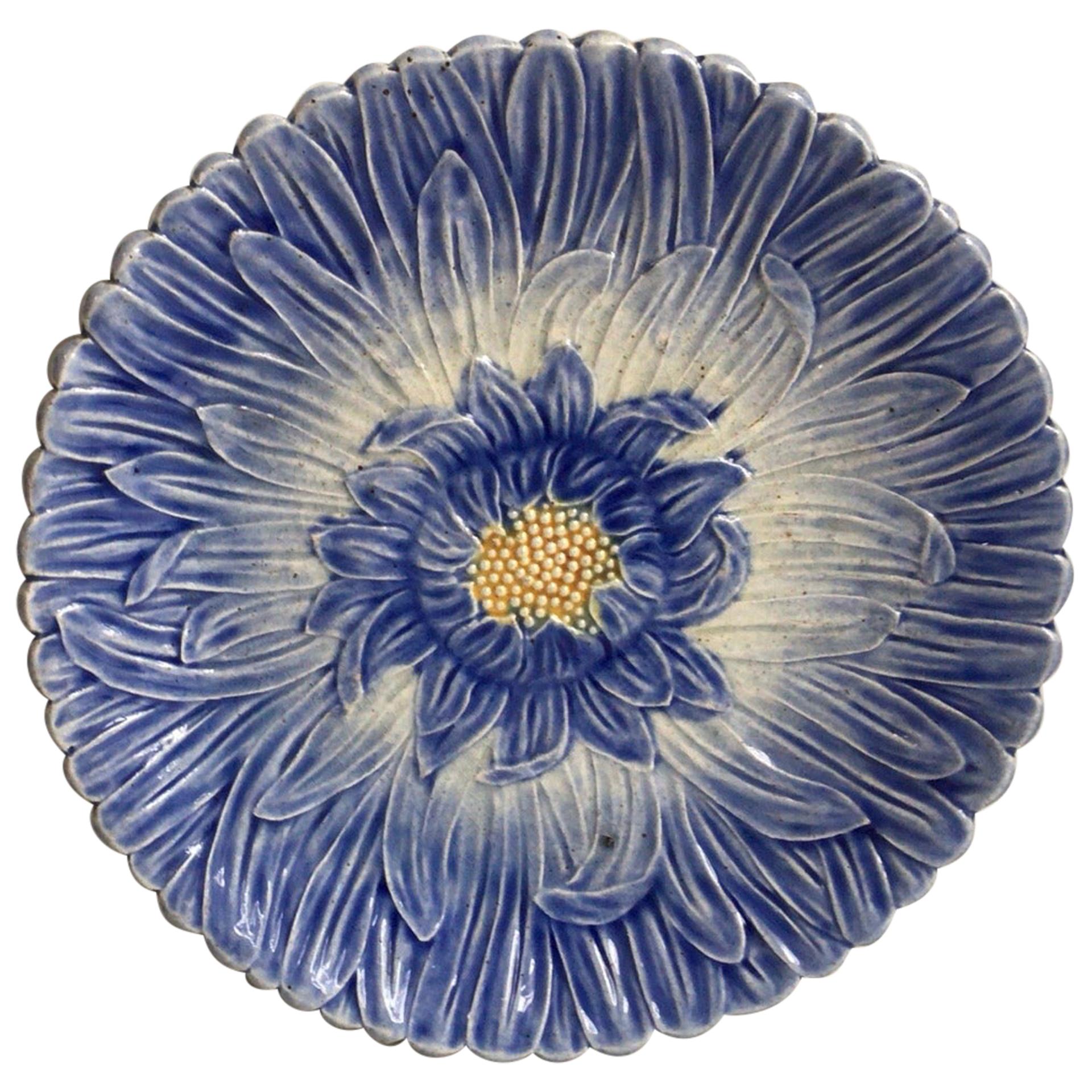 French Majolica Blue Daisy Plate Orchies, circa 1890
