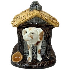 Antique French Majolica Box Dog in a Kennel Choisy-le-Roi, circa 1880