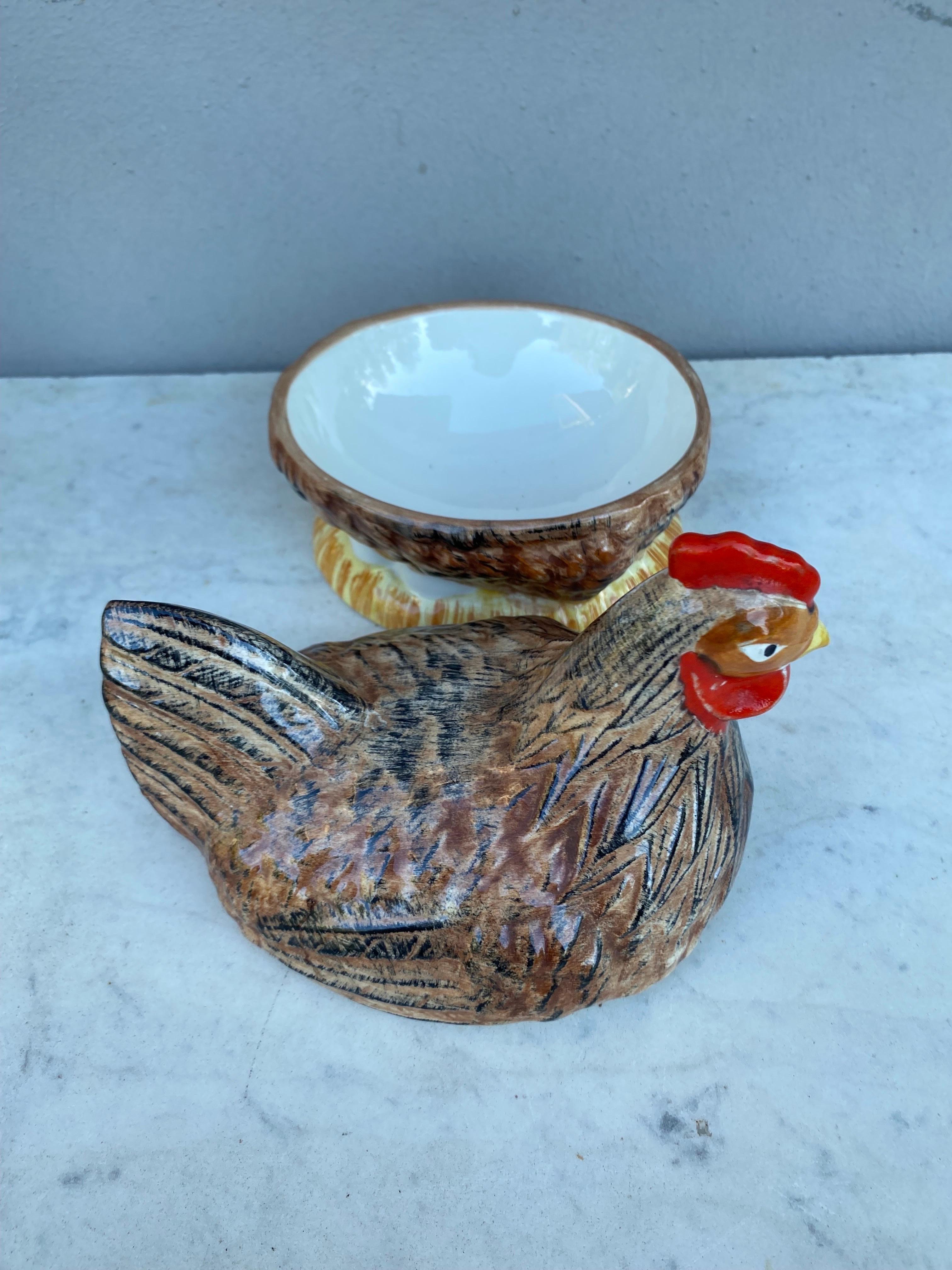 Country French Majolica Brown Hen Tureen Caugant For Sale