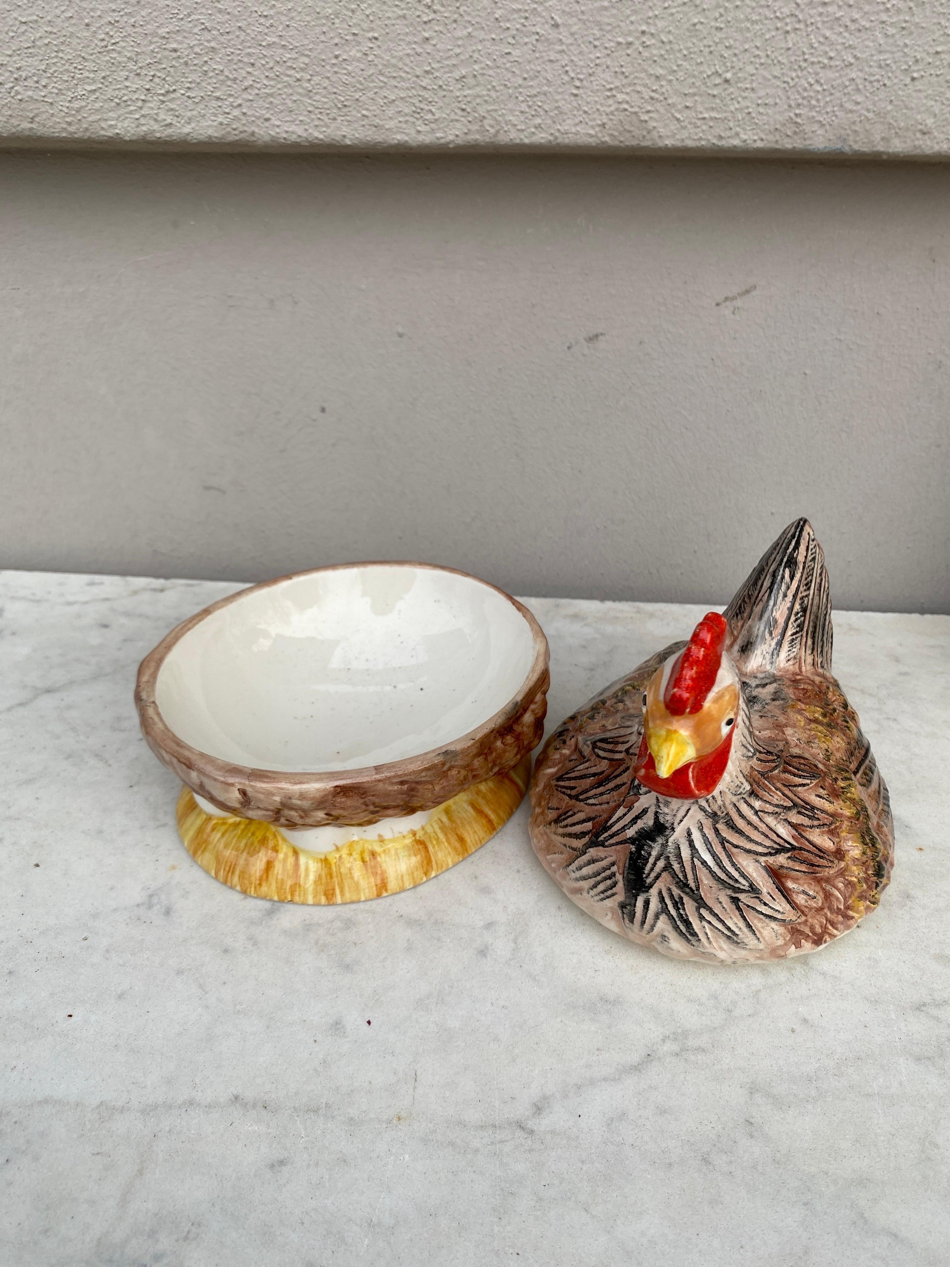 Mid-20th Century French Majolica Brown Hen Tureen Caugant For Sale