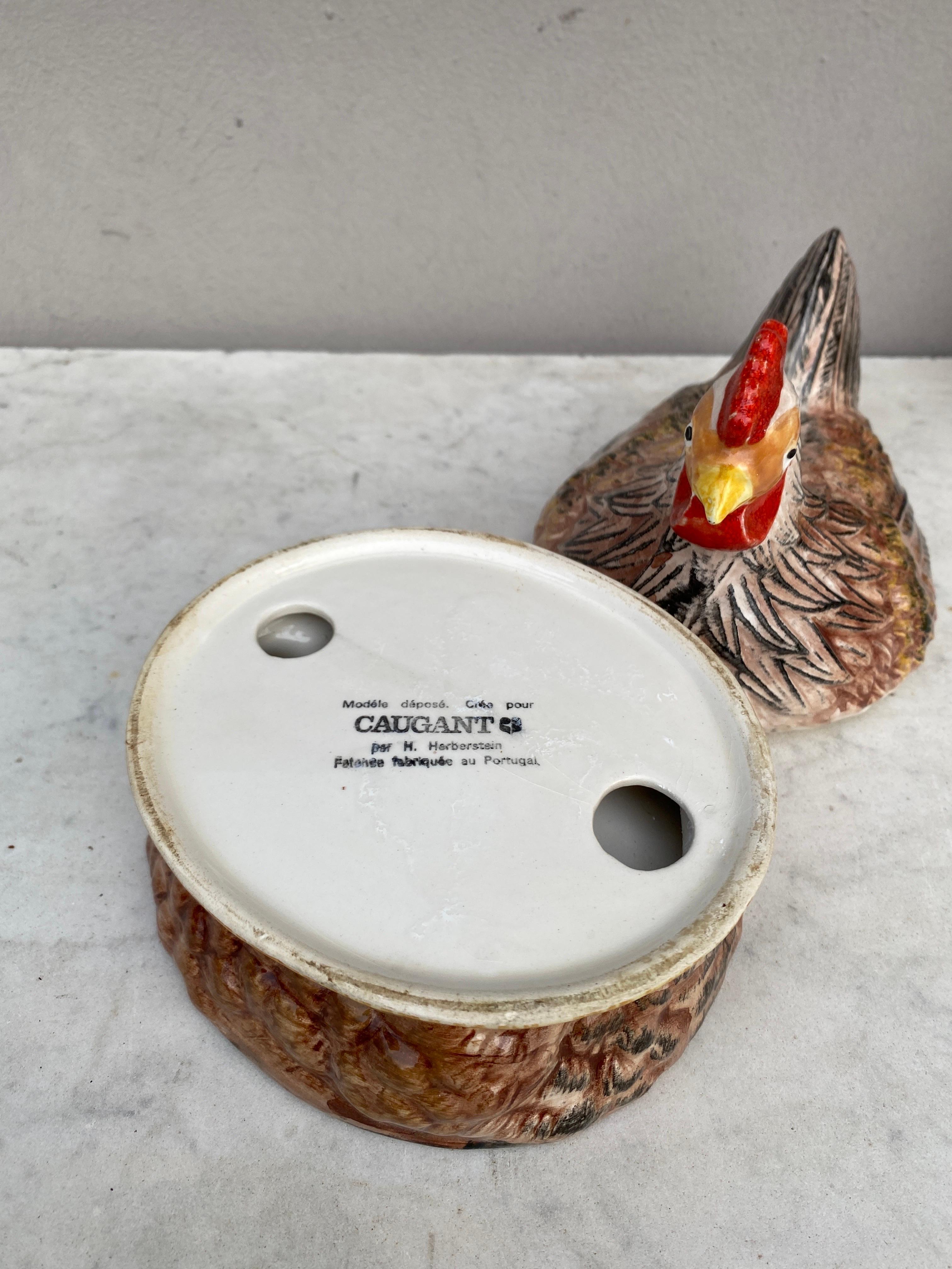 Ceramic French Majolica Brown Hen Tureen Caugant For Sale