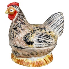 Zuppiera francese in maiolica marrone per galline Caugant