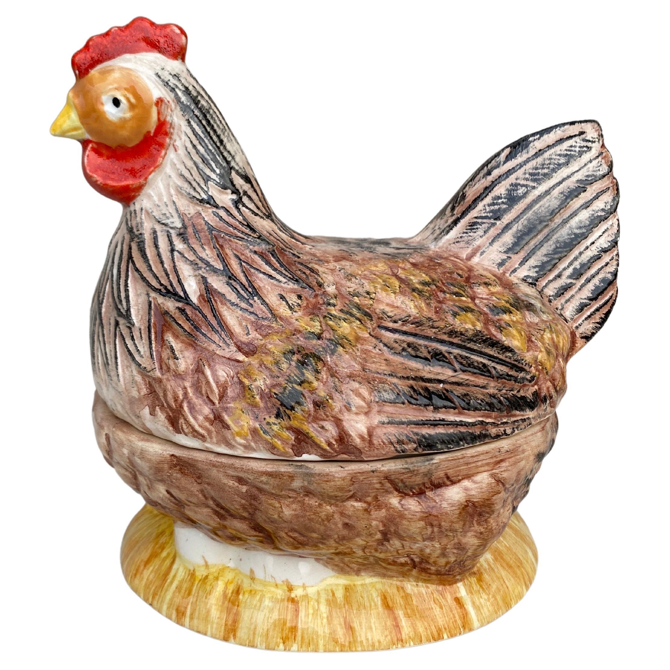 French Majolica Brown Hen Tureen Caugant For Sale