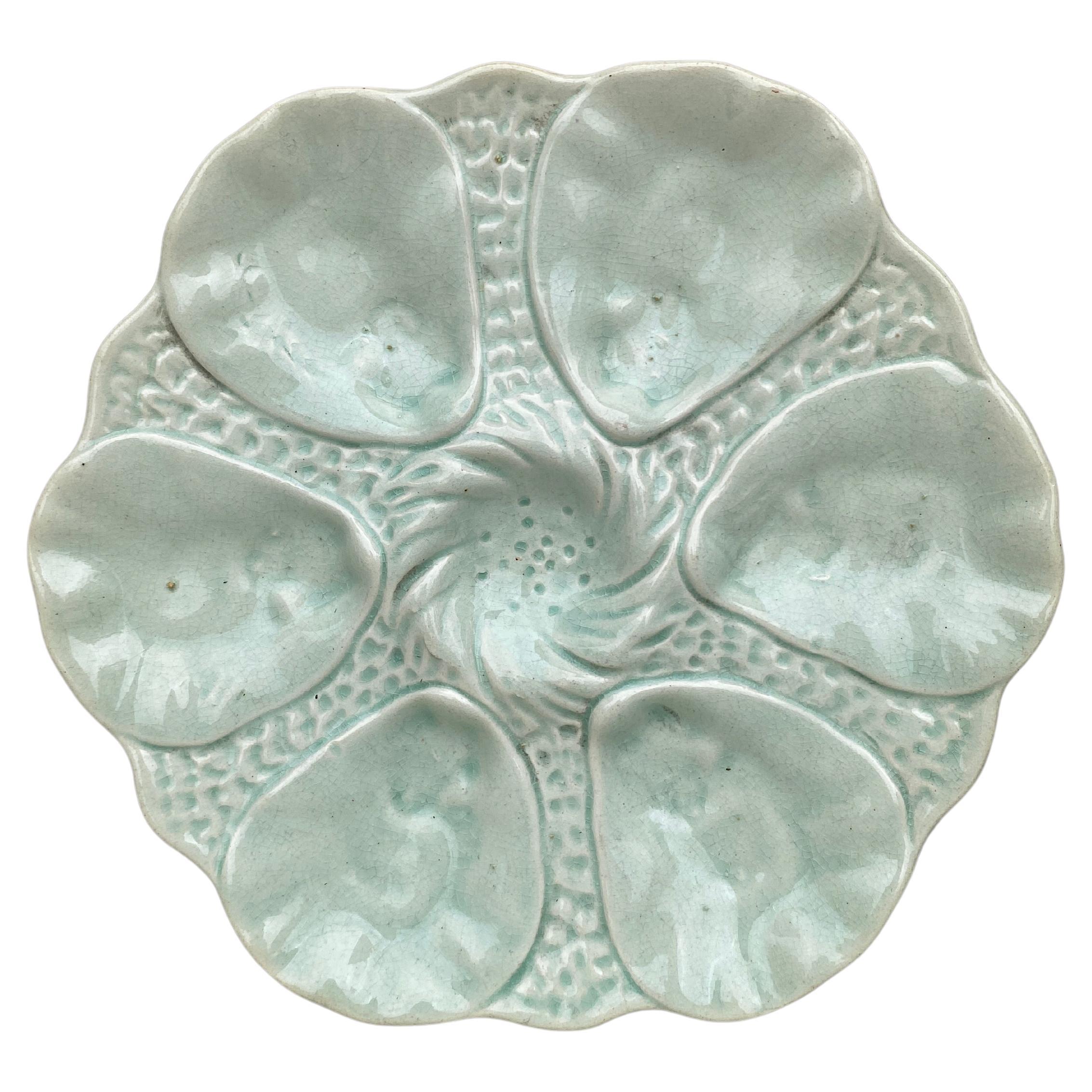 French Provincial French Majolica Celadon Oyster Plate Orchies, circa 1910