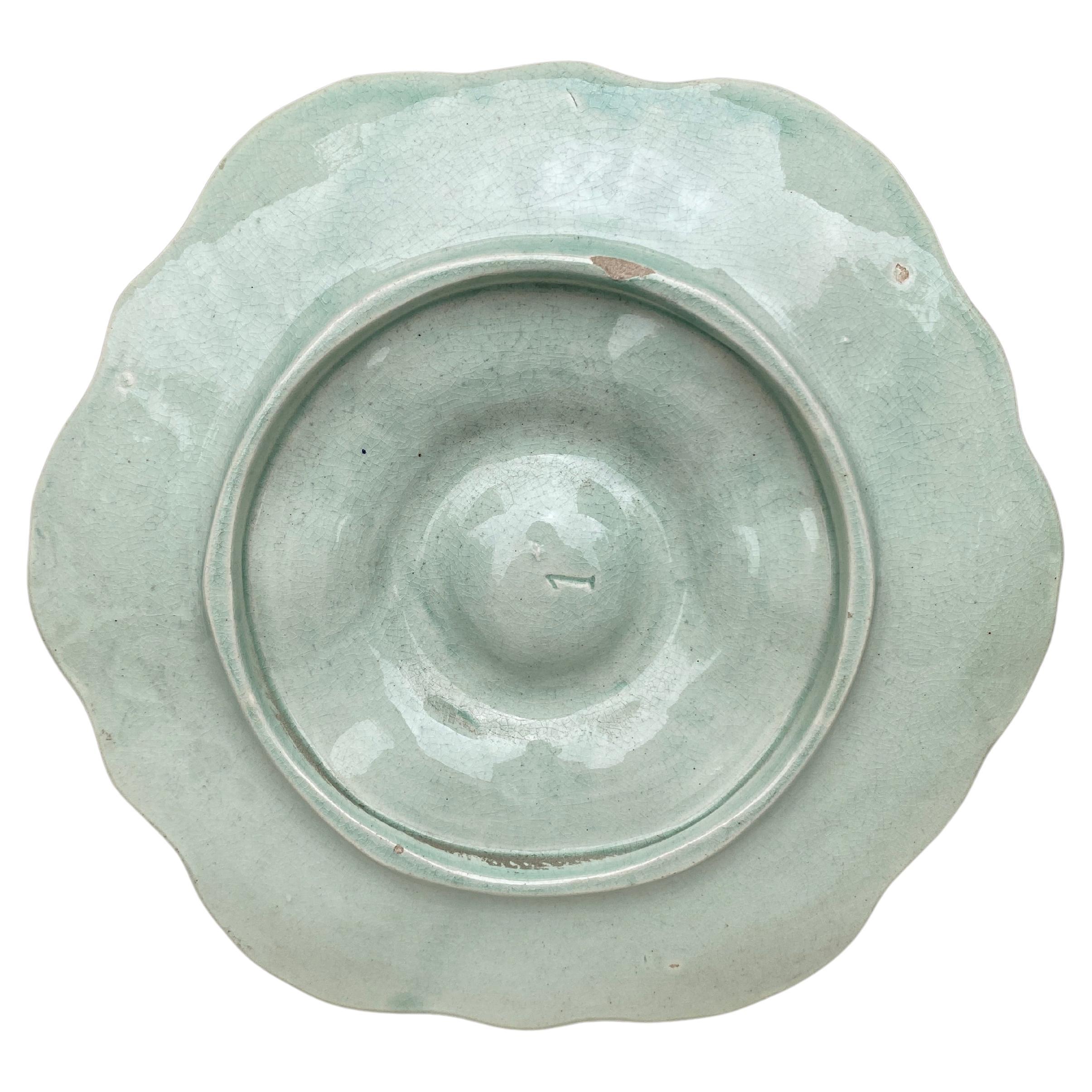 French Majolica Celadon Oyster Plate Orchies, circa 1910 In Good Condition For Sale In Austin, TX