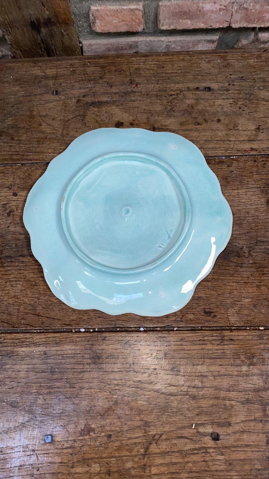 Francese Piatto per ostriche in maiolica francese Celadon Orchies, circa 1910 in vendita