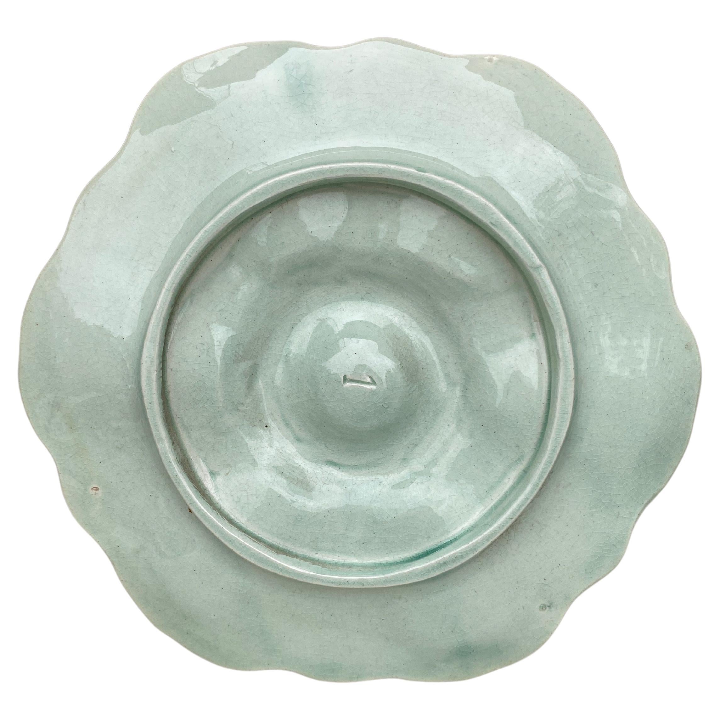 Early 20th Century French Majolica Celadon Oyster Plate Orchies, circa 1910