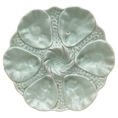 Antique French Majolica Celadon Oyster Plate Orchies, circa 1910