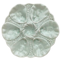 French Majolica Celadon Oyster Plate Orchies, circa 1910
