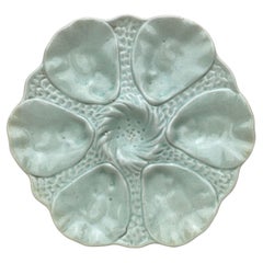 Antique French Majolica Celadon Oyster Plate Orchies, circa 1910