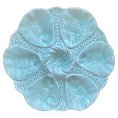 Plato de ostra de celadón de mayólica francesa Orchies, circa 1910