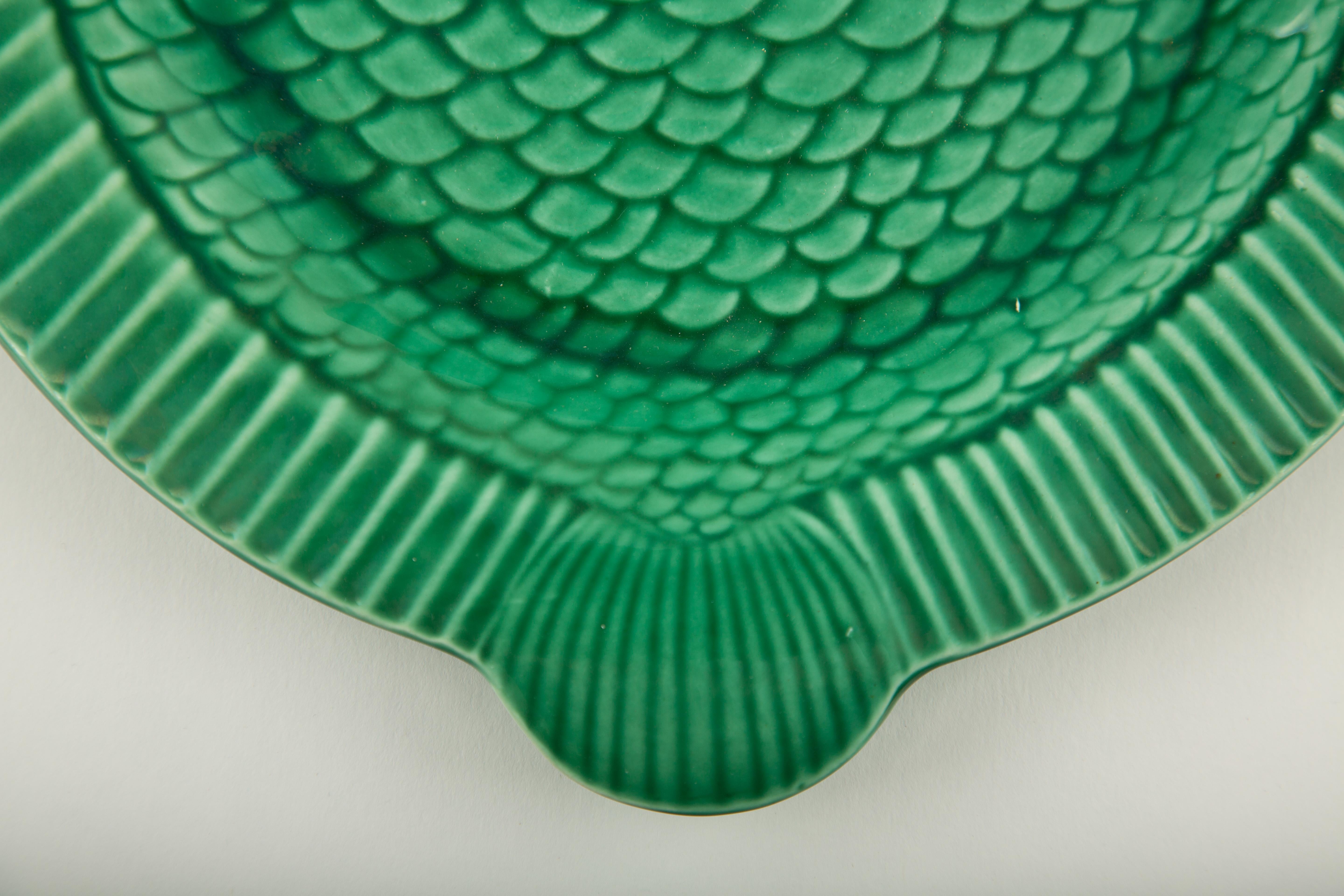 French Majolica Charm: Sarreguemines Green Fish Dining Set For Sale 2
