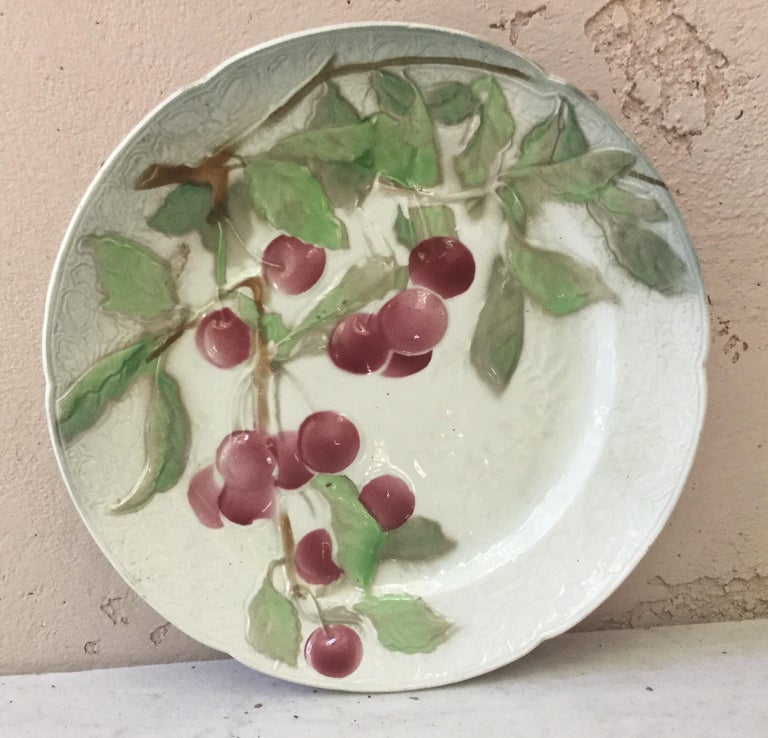 Late 19th Century French Majolica Cherries Plate, circa 1890