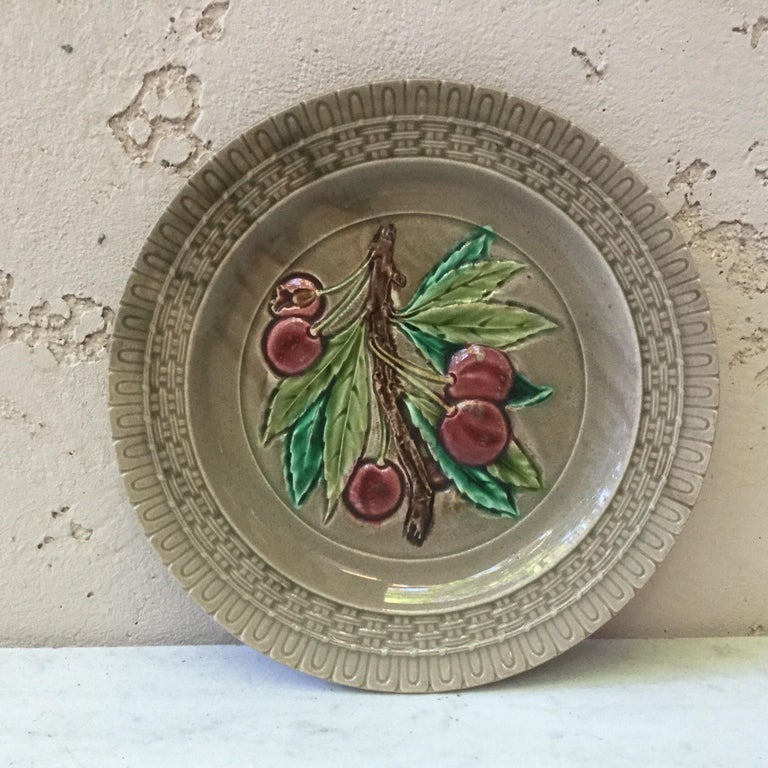 Ceramic French Majolica Cherries Plate, circa 1890