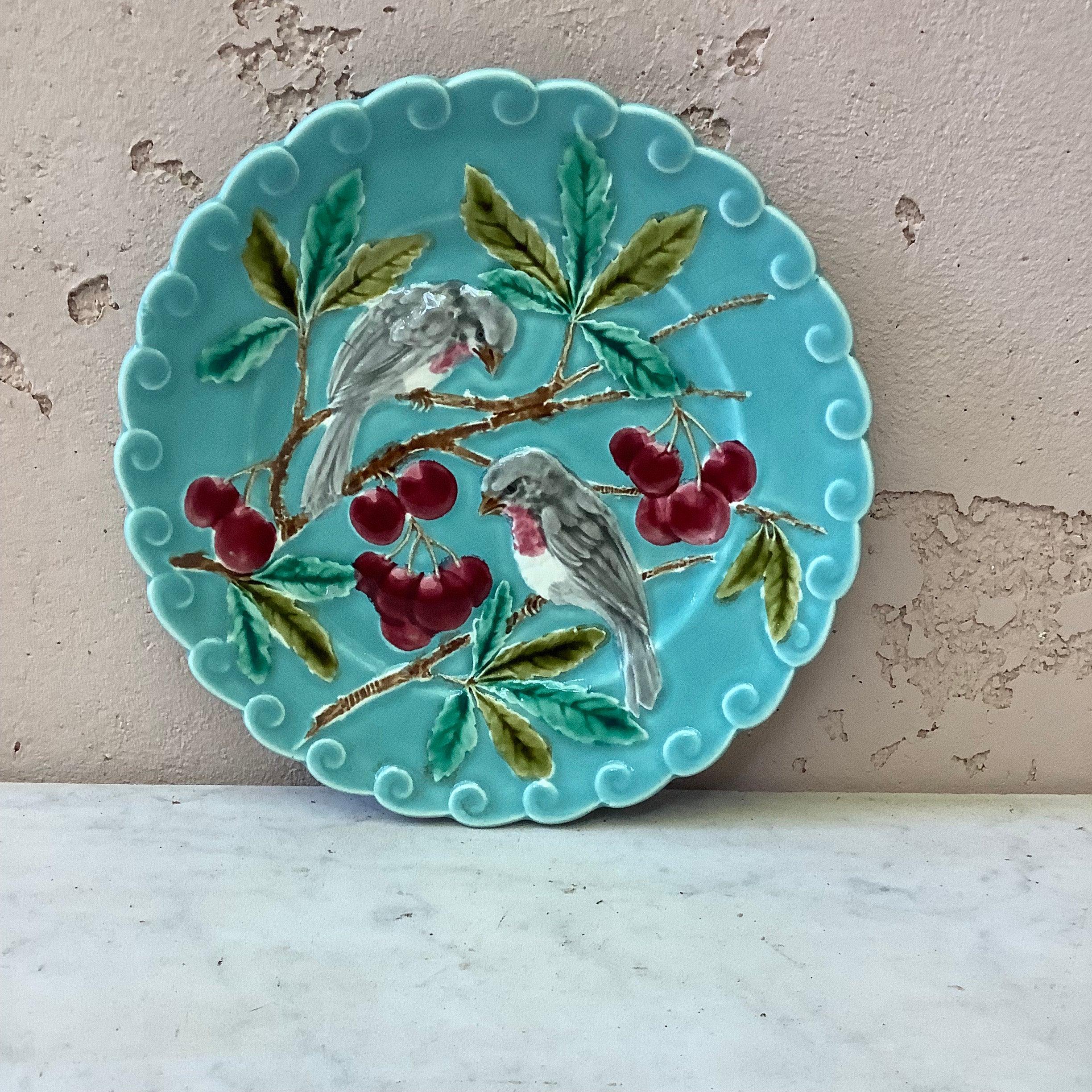 Ceramic French Majolica Cherries Plate, circa 1890