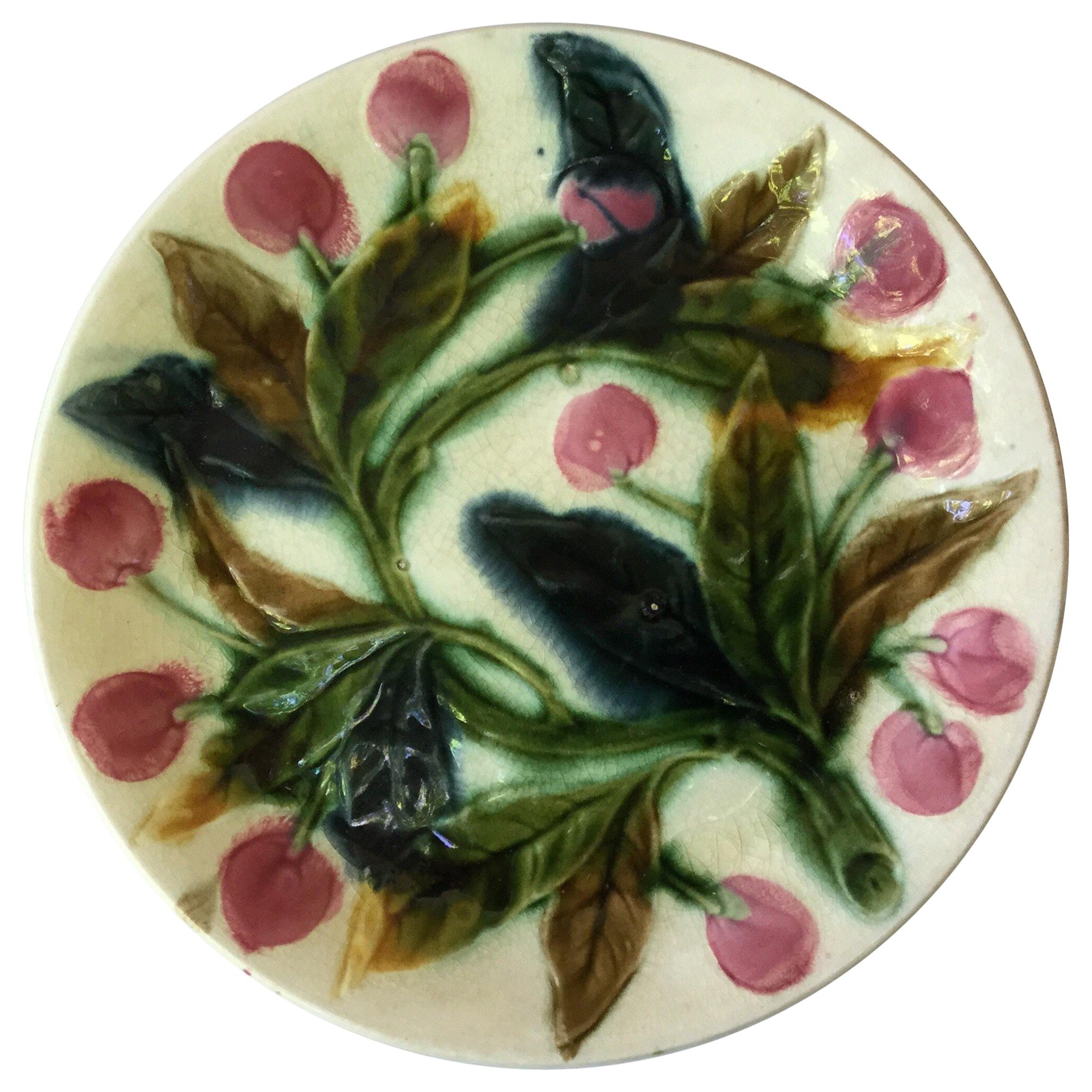 French Majolica Cherries Plate, circa 1890