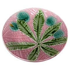 French Majolica Chestnut Leaves Plate Salins, circa 1880