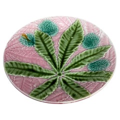 French Majolica Chestnut Leaves Plate Salins, circa 1880