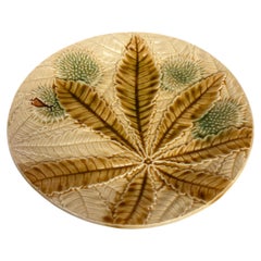 French Majolica Chestnut Leaves Plate Salins, circa 1880
