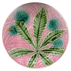 French Majolica Chestnut Leaves Plate Salins, circa 1880