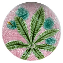 French Majolica Chestnut Leaves Plate Salins, circa 1880