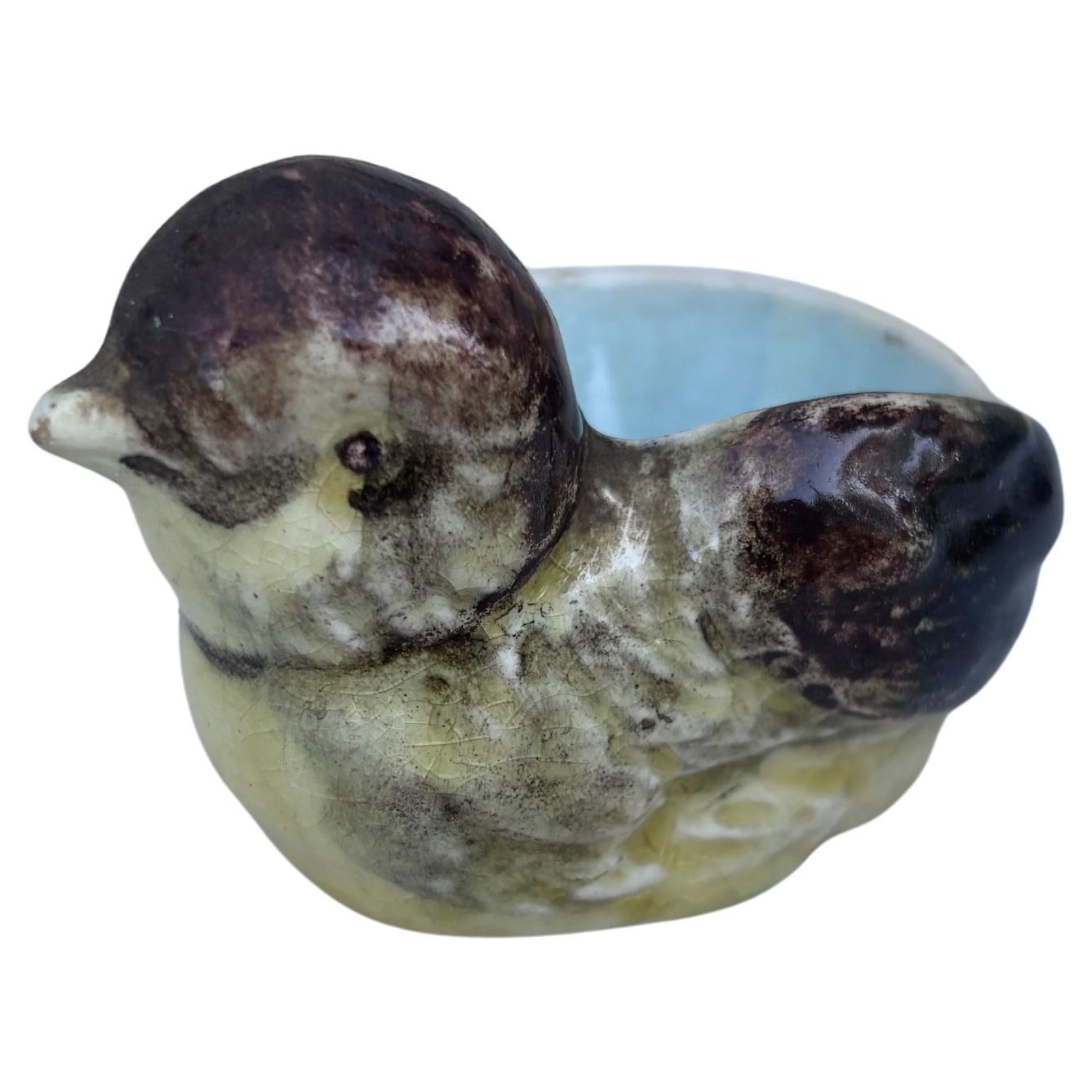 Belgian French Majolica Chick Egg Cup Circa 1890 For Sale