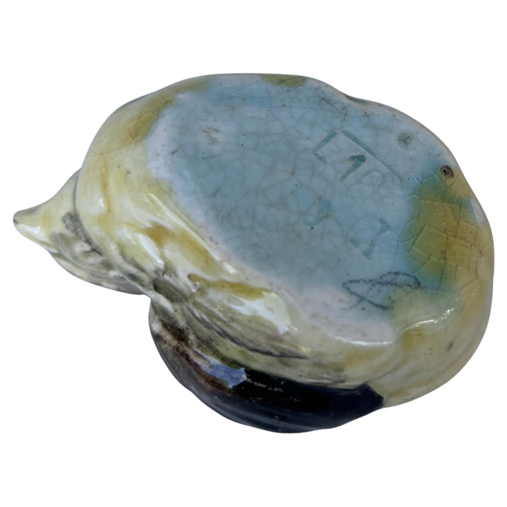 French Majolica Chick Egg Cup Circa 1890 In Good Condition For Sale In Austin, TX