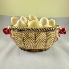 French Majolica Choisy le Roi Egg Basket & Bows Lidded Tureen