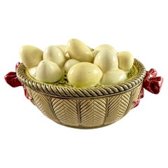 French Majolica Choisy le Roi Egg Basket & Bows Lidded Tureen
