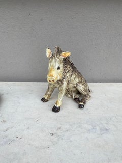 French Majolica Coin Bank Boar Massier Circa 1890