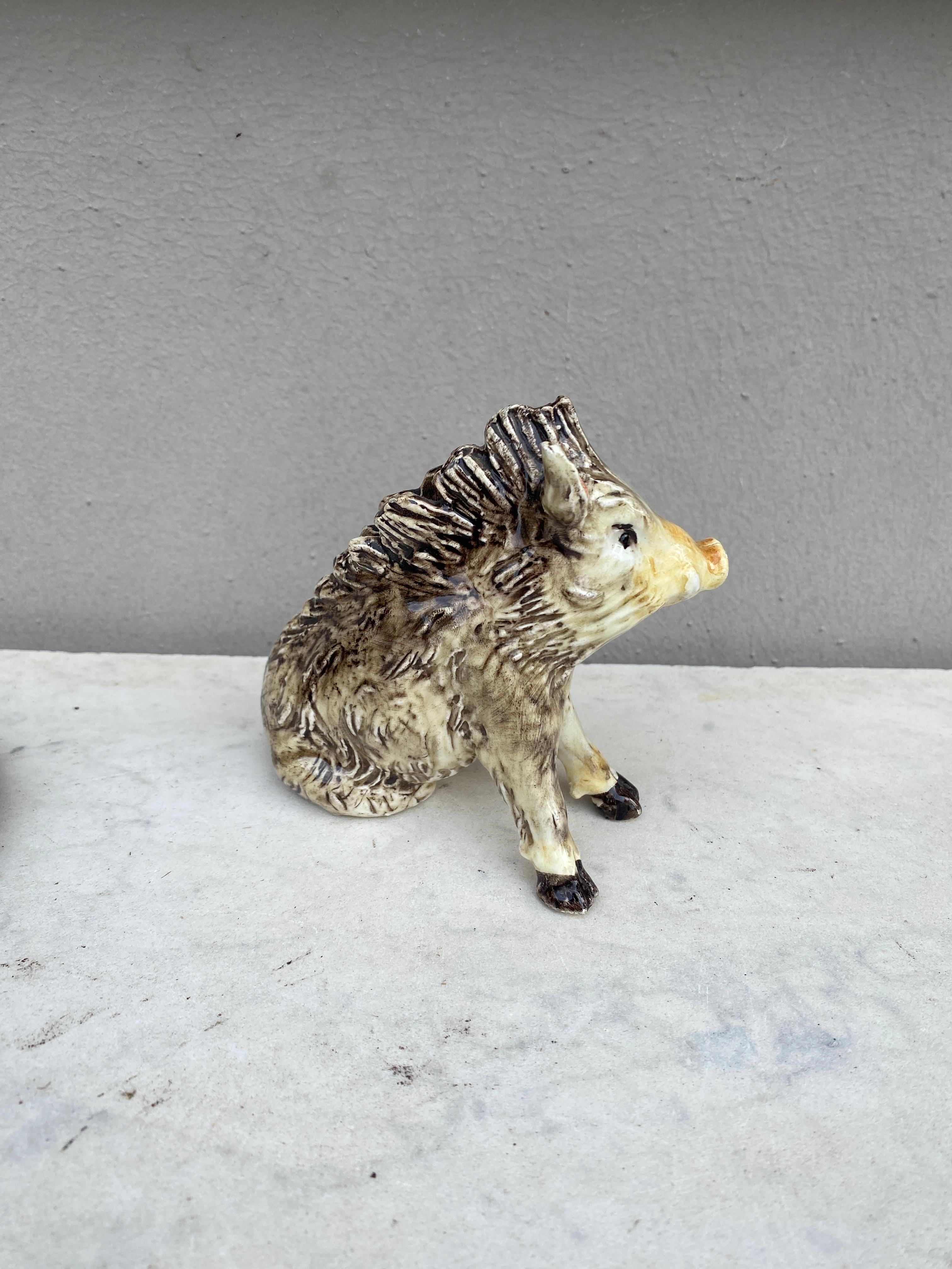 French Majolica Coin Bank Boar Massier Circa 1890 In Good Condition For Sale In Austin, TX