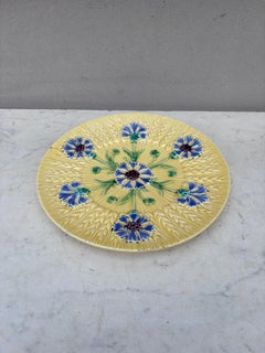 French Majolica Cornflower Plate Sarreguemines, Circa 1890