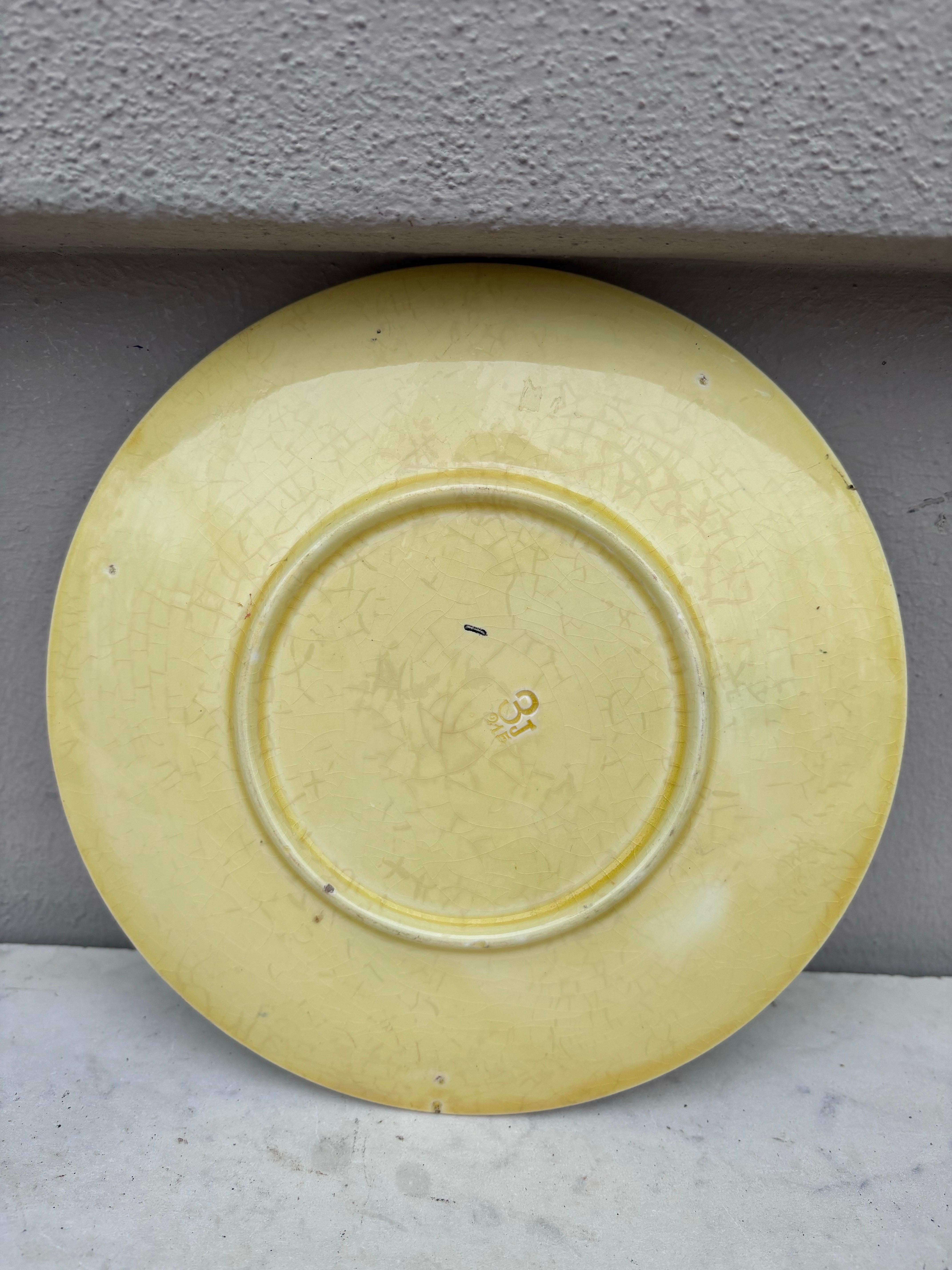 French Majolica Cornflower Plate Sarreguemines, Circa 1890 In Good Condition For Sale In Austin, TX