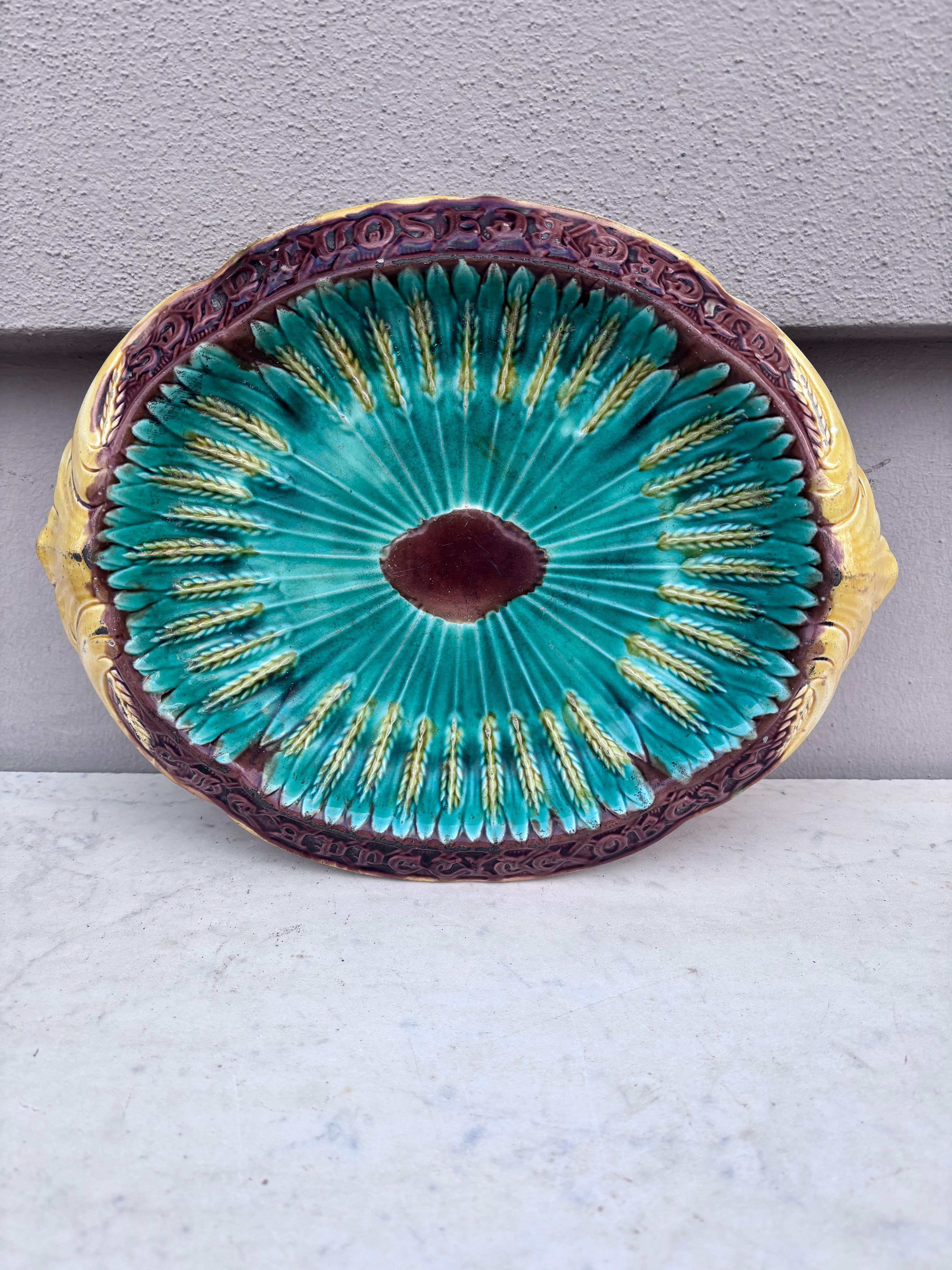 Ceramic French Majolica Cornflower Plate Sarreguemines, Circa 1890 For Sale