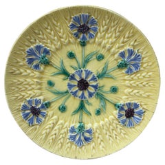 French Majolica Cornflower Plate Sarreguemines, Circa 1890