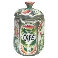 Bote de café de cocina de mayólica francesa Margaritas Circa 1900