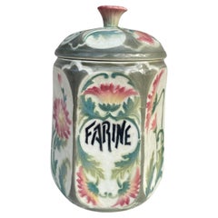 Vintage French Majolica Daisies Kitchen Flour Canister Circa 1900