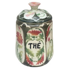 Antique French Majolica Daisies Kitchen Tea Canister Circa 1900