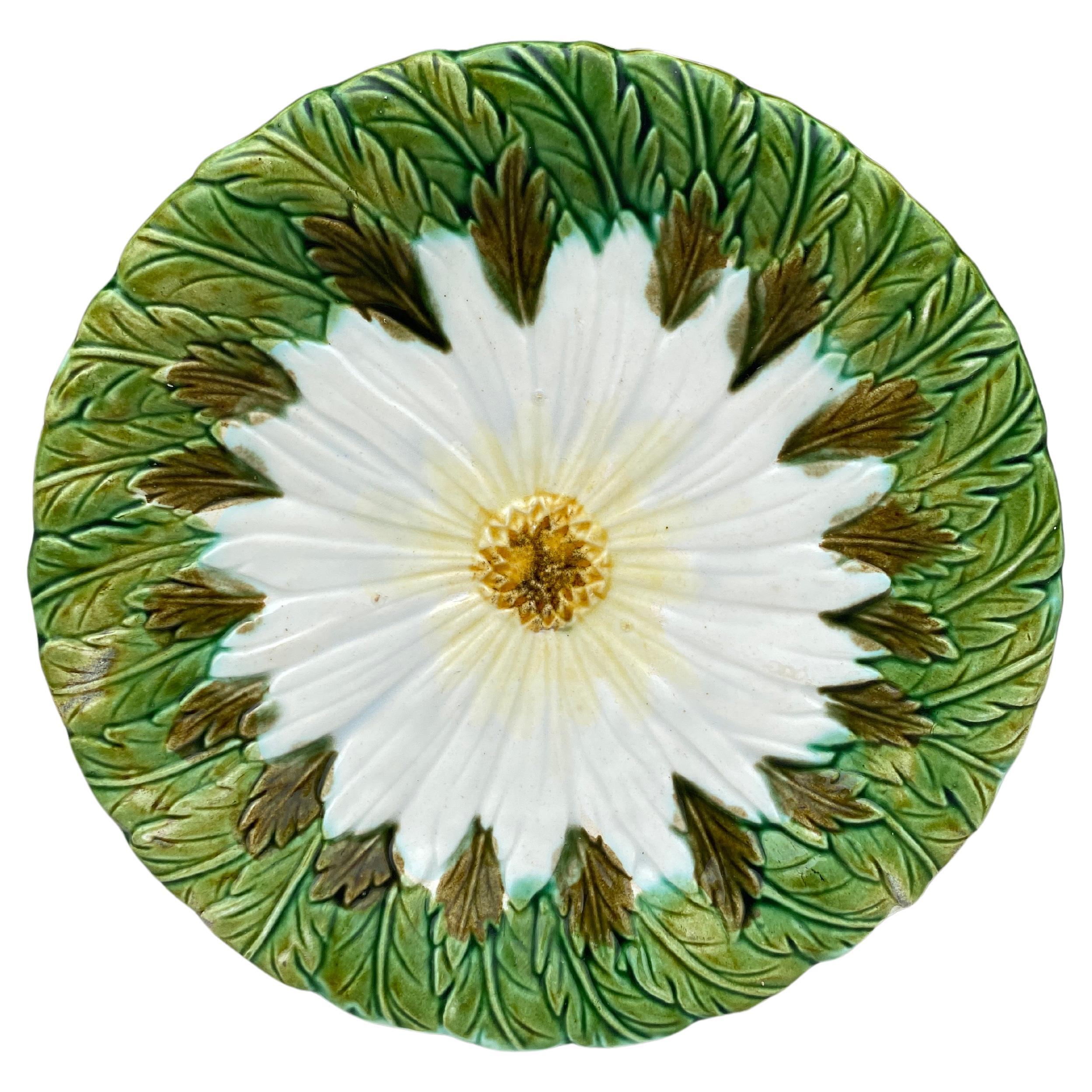 Assiette marguerite en majolique française Orchies, vers 1890