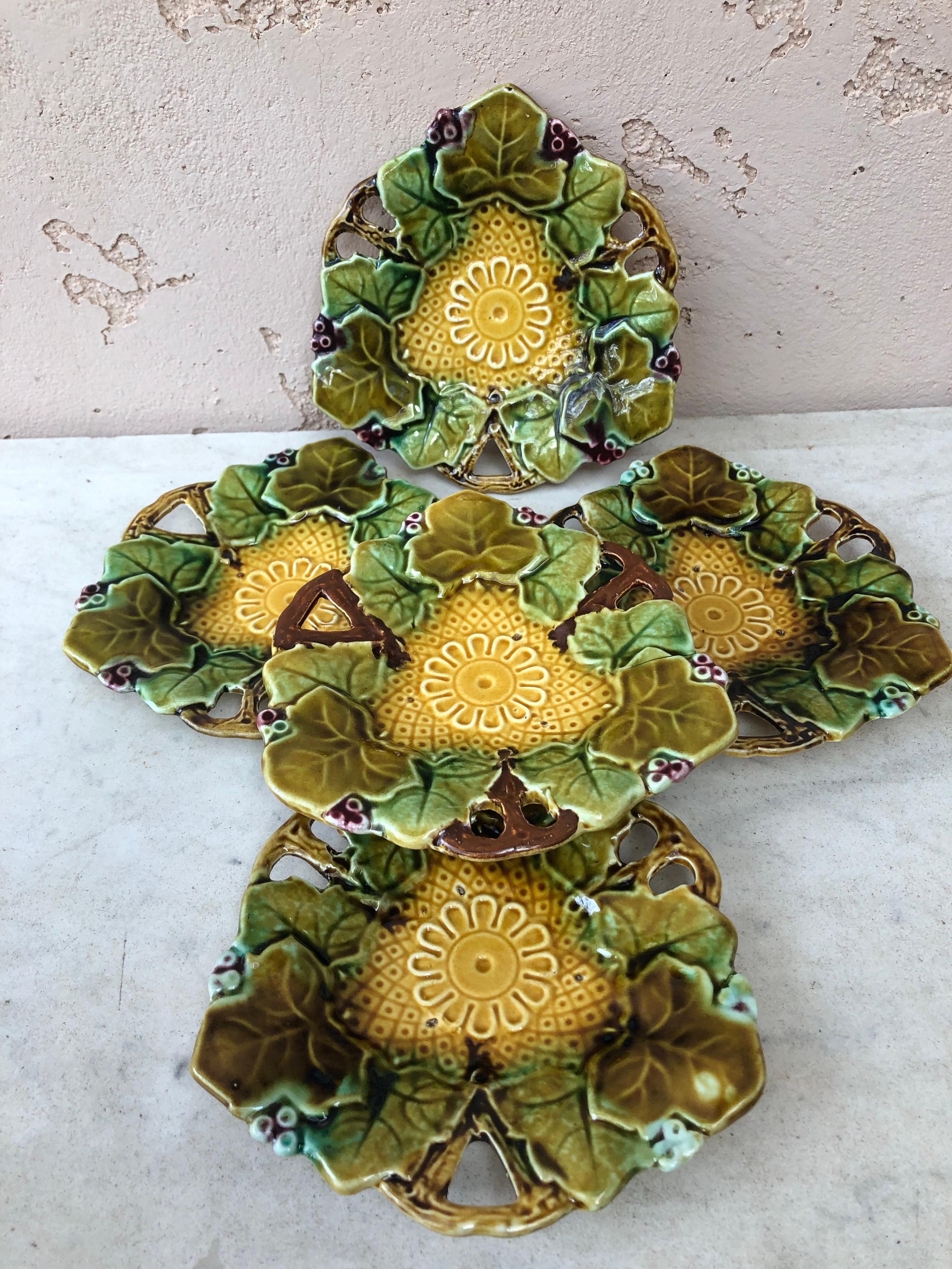 Ceramic French Majolica Dish Leaf, Circa 1890
