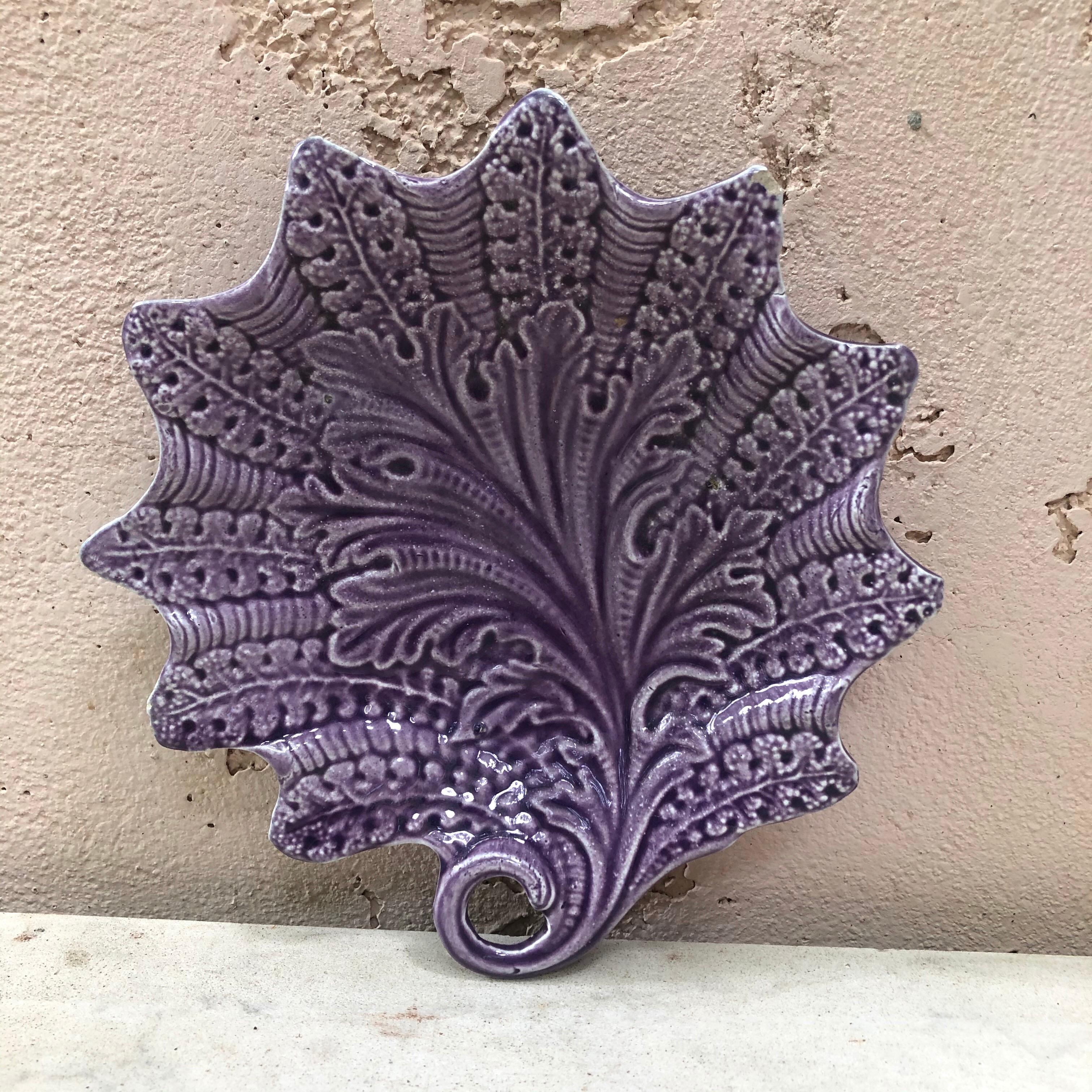 Ceramic French Majolica Dish Leaf, circa 1890