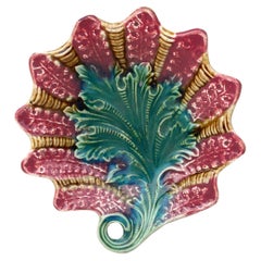 Antique French Majolica Dish Leaf Onnaing, circa 1890