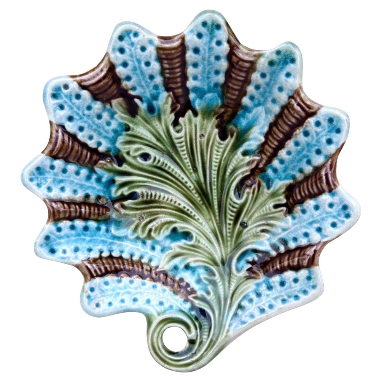 French Majolica Dish Leaf Onnaing, circa 1890