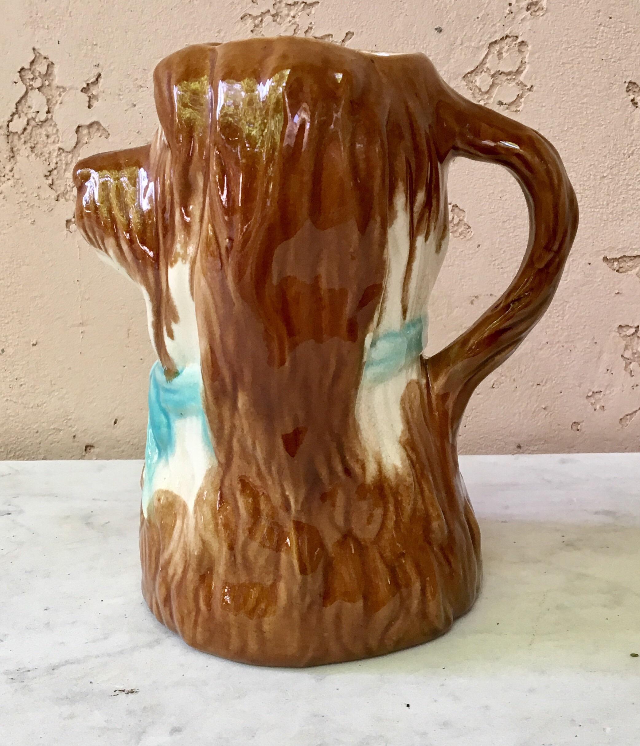 French Provincial French Majolica Dog Pitcher, circa 1900