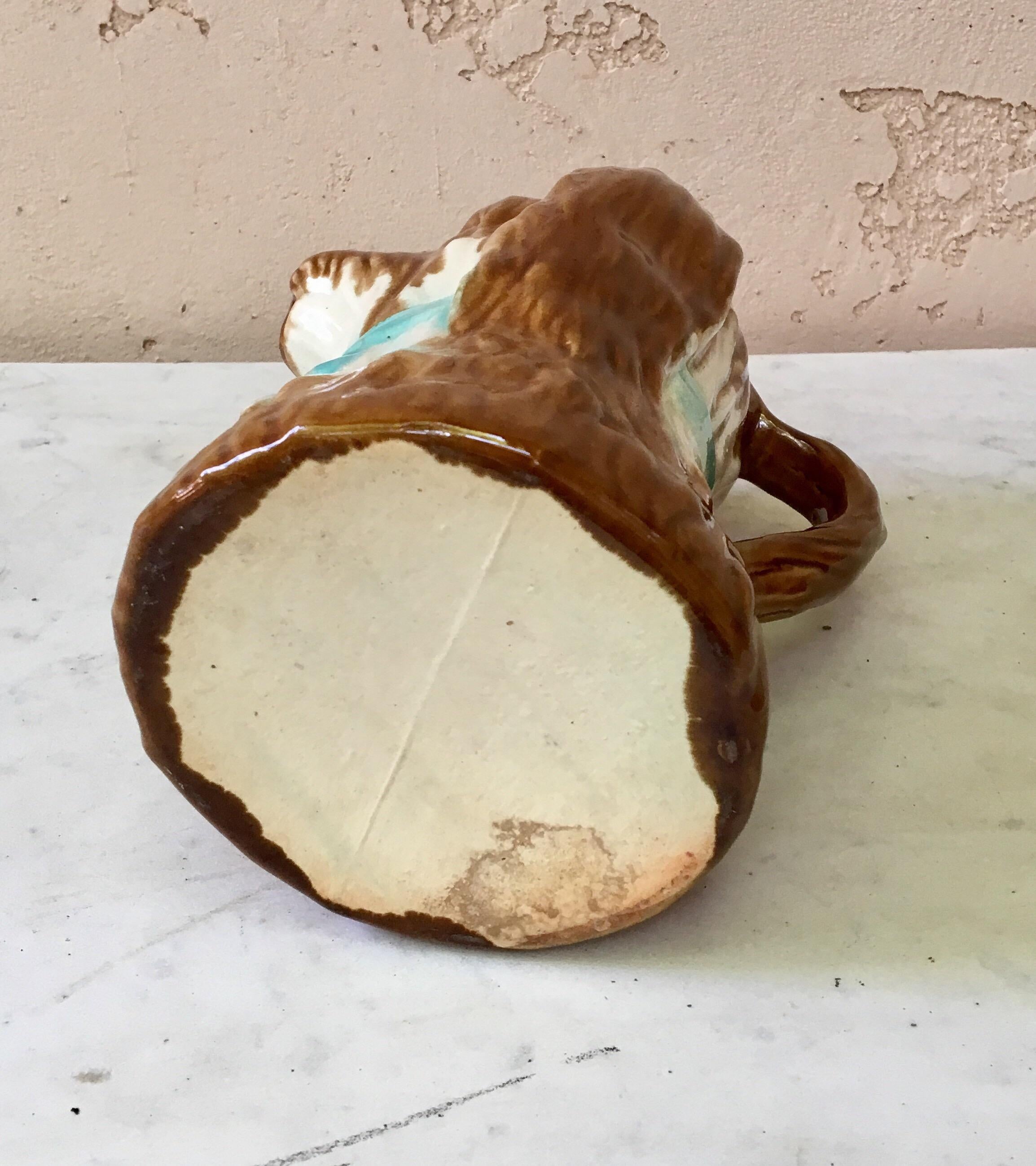 French Majolica Dog Pitcher, circa 1900 In Good Condition In Austin, TX