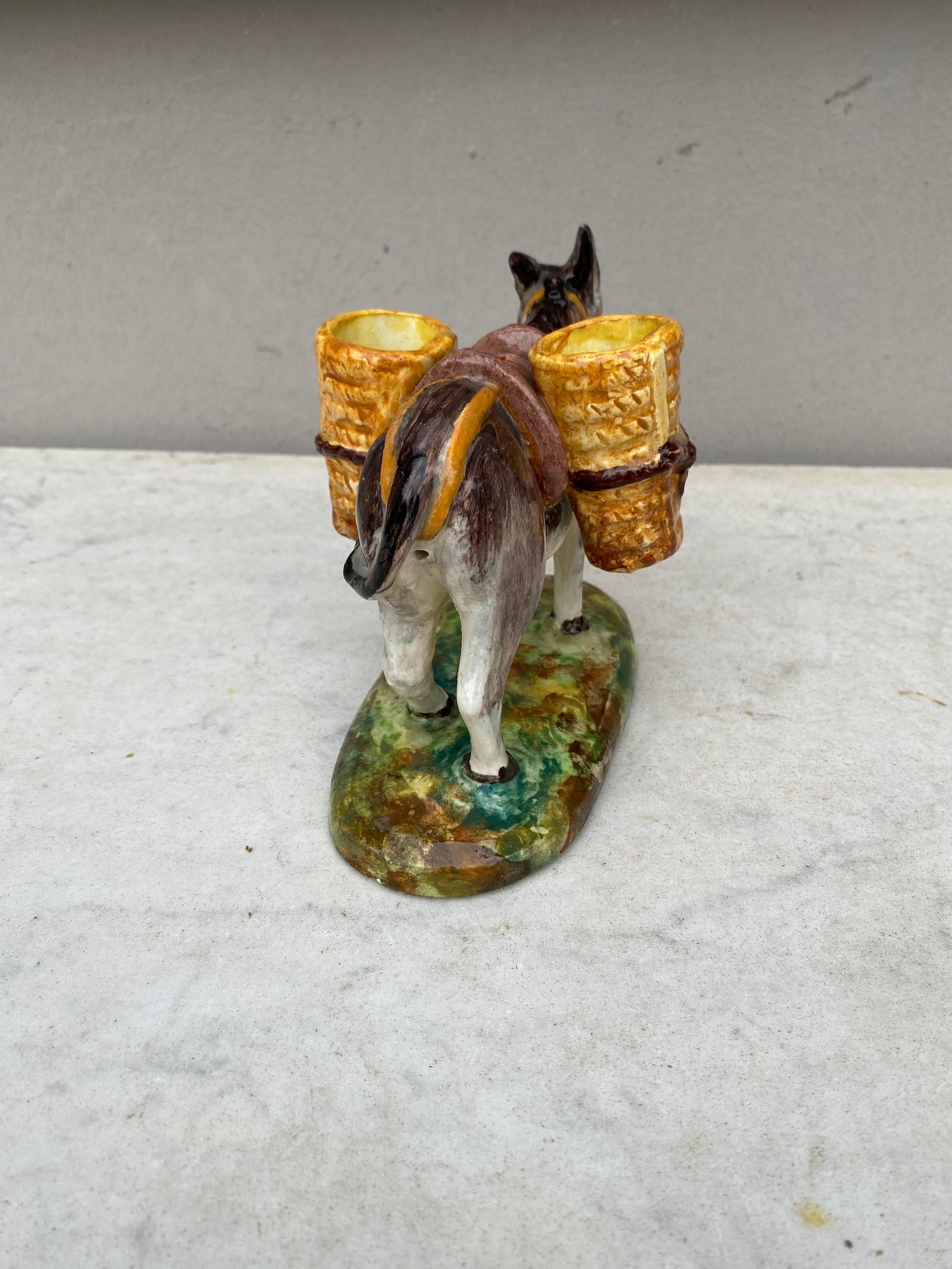 Mid-20th Century French Majolica Donkey Vallauris with Basket, circa 1930 For Sale