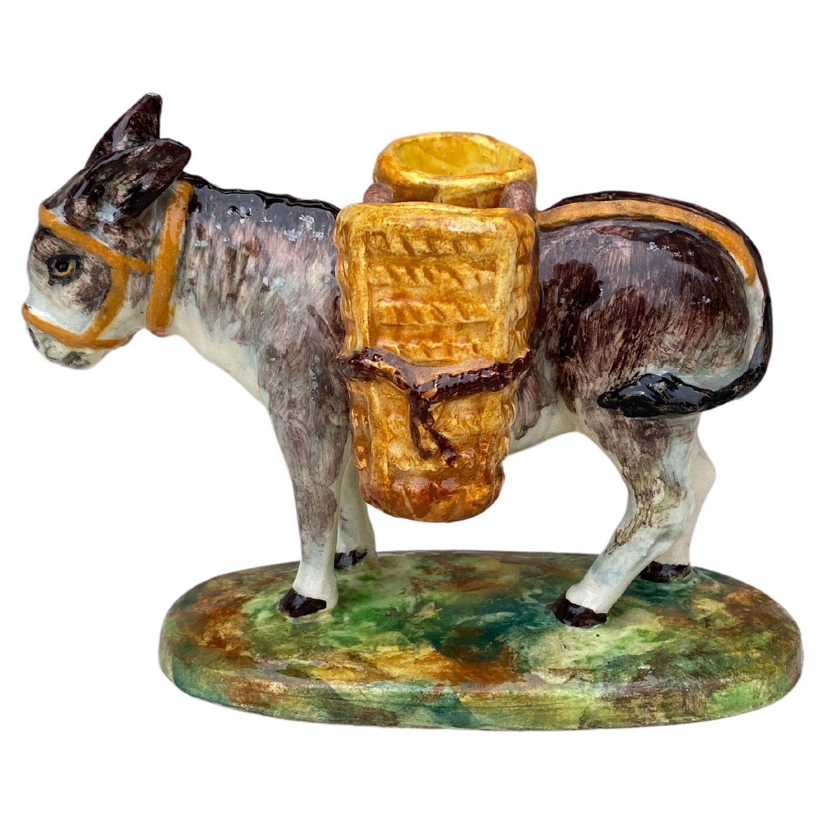 French Majolica Donkey Vallauris with Basket, circa 1930