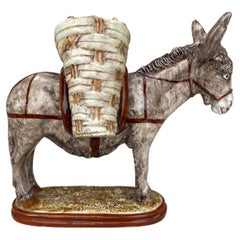 French Majolica Donkey with Basket Circa 1930